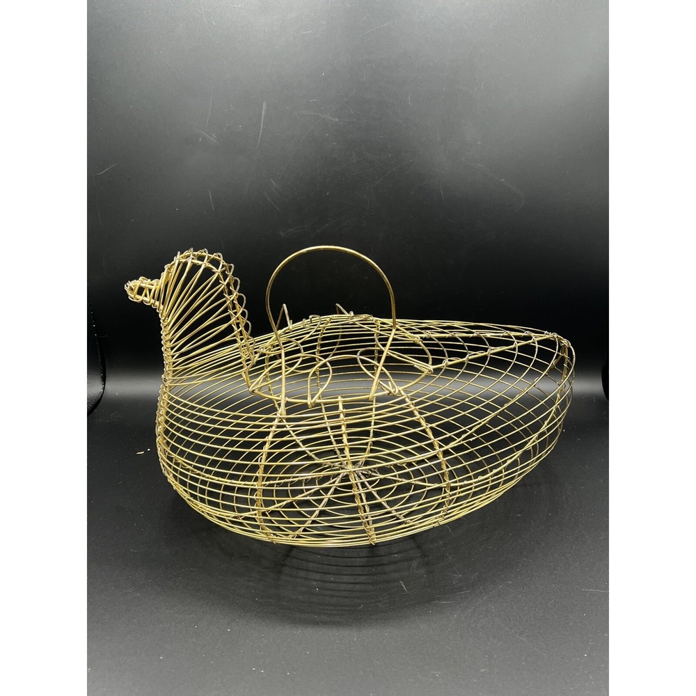 VTG Bird Duck‎ Chicken Shaped Gold Wire Egg Collection Basket Wing Handles
